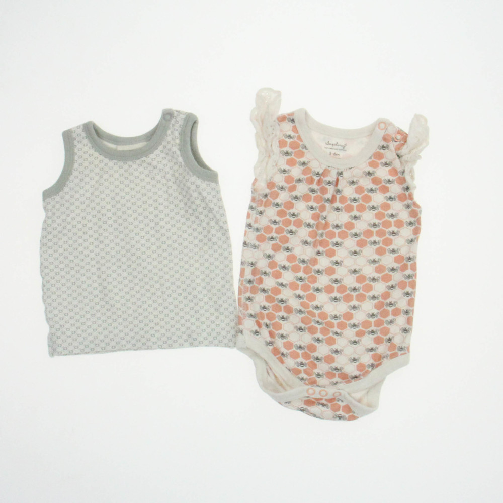 Sapling Girls White | Grey | Brown Apparel Sets size: 3-6 Months